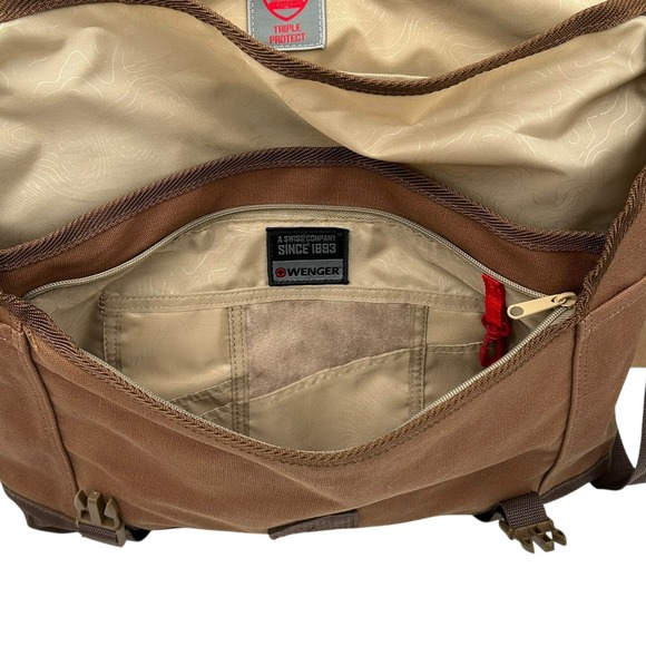 Wenger Water Repelling Waxed Canvas Messenger Shoulder Bag Brown 16in Laptop - Picture 9 of 15